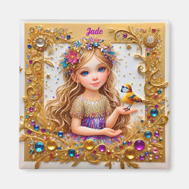 JADE ~ Attraktives Vintages Mädchen ~ Bird Magnet