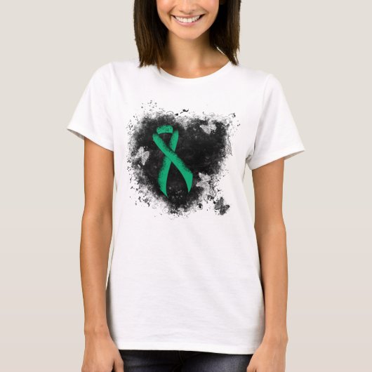 Jade Awareness Ribbon Grunge Herz T-Shirt (Vorderseite)