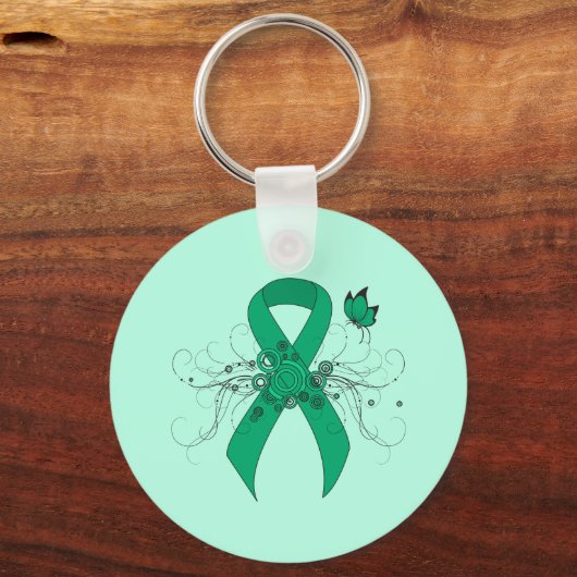 Jade Awareness Ribbon mit Butterfly Schlüsselanhänger (Vorderseite)