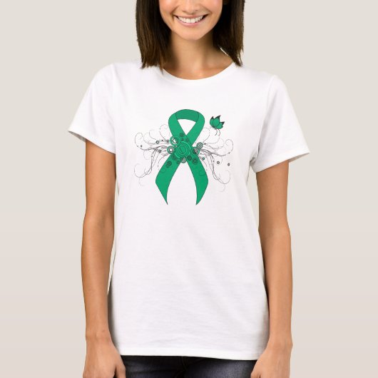 Jade Awareness Ribbon mit Butterfly T-Shirt (Vorderseite)