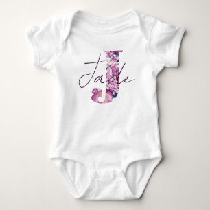Jade Baby Name Reveal Vintag Floral Girl Letter J Strampler