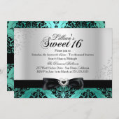 Jade Black Damask Sparkle Sweet 16 Einladung (Vorne/Hinten)