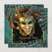 Jade Black Gold Masquerade Party Einladungen (Vorne/Hinten)