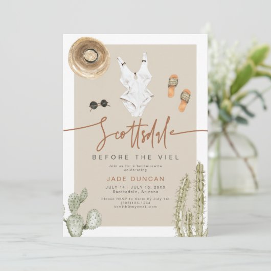 JADE Boho Wüste Cactus Scottsdale Vor dem Schleier Einladung (Stehend Vorderseite)