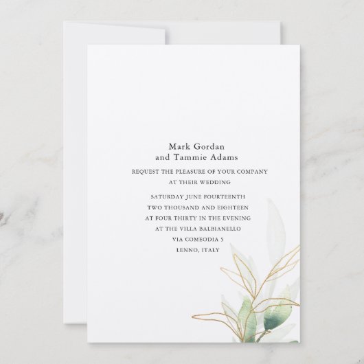 Jade Botanical Wedding Einladung (Rückseite)