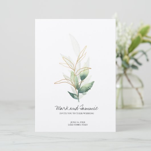 Jade Botanical Wedding Einladung (Stehend Vorderseite)