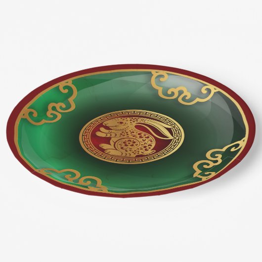 Jade Chinesisches Neujahr des Kaninchens Pappteller (Schrägansicht)