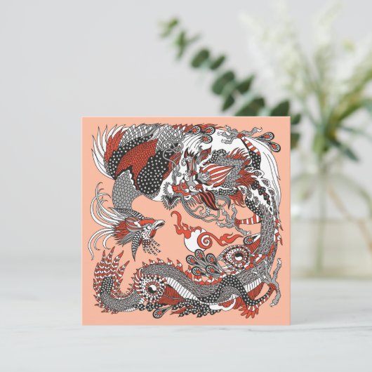 Jade Dragon and Gold Phoenix playing with a pearl (Stehend Vorderseite)