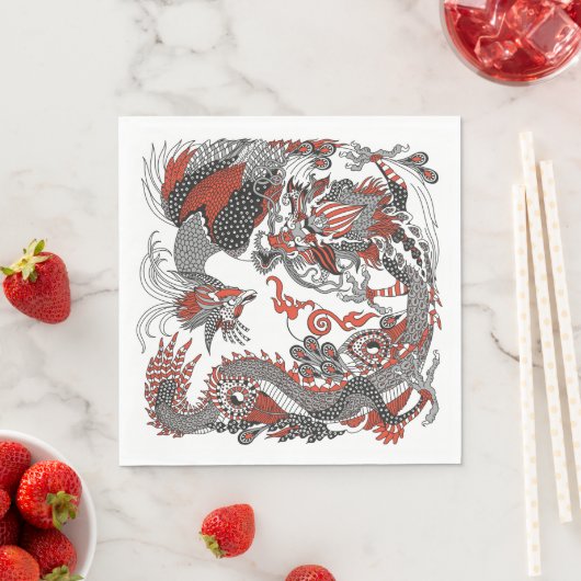 Jade Dragon and Gold Phoenix playing with a pearl Serviette (Beispiel)