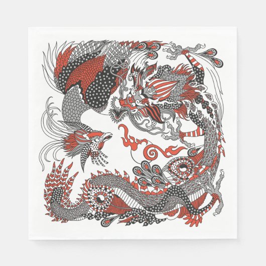 Jade Dragon and Gold Phoenix playing with a pearl Serviette (Vorderseite)