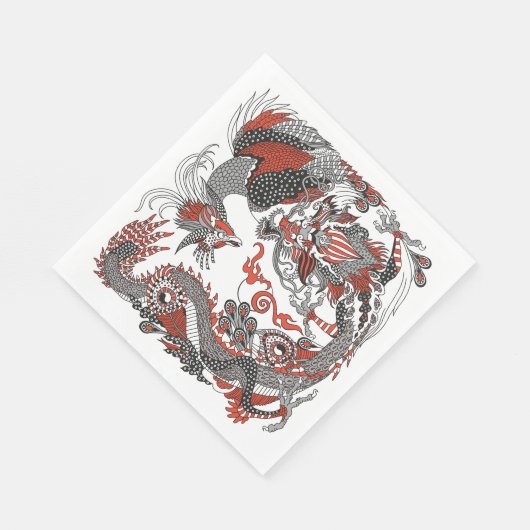 Jade Dragon and Gold Phoenix playing with a pearl Serviette (Ecke)