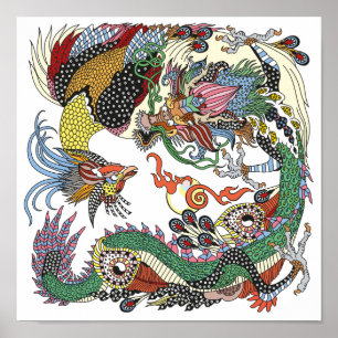 Jade Dragon und Gold Phoenix spielen mit einer Per Poster