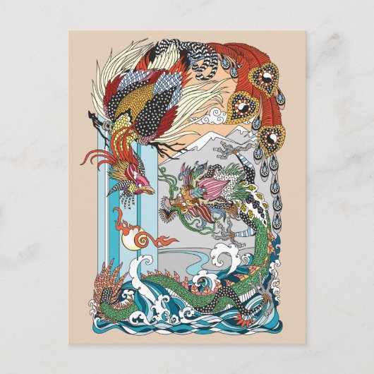 Jade Dragon und Gold Phoenix spielen mit einer Per Postkarte (Vorderseite)