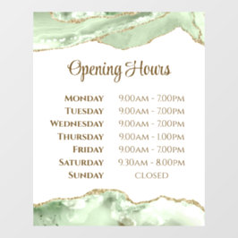 Jade green Agate Opening Stunden Window Cling Fensteraufkleber