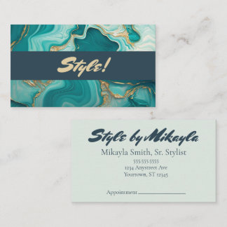 Jade Green and Gold Marble Style Beauty Hair Nails Visitenkarte