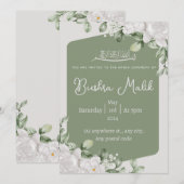 Jade green & Blume Islamische Ameen laden ein Einladung (Vorne/Hinten)