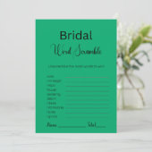Jade Green Bridal Word Scramble Game Einladung (Stehend Vorderseite)