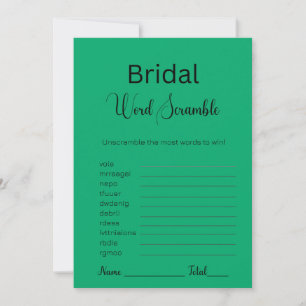 Jade Green Bridal Word Scramble Game Einladung