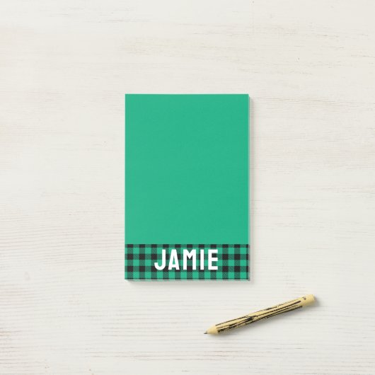Jade Green Buffalo Karo White Name Post-it Klebezettel (Auf Schreibtisch)