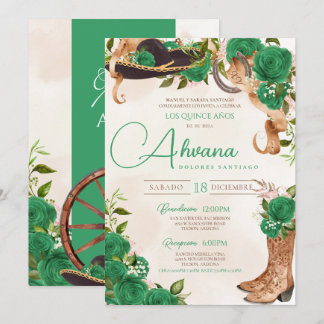 Jade Green Charro Quinceañera Country Western Einladung