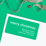 Jade Green Christmas | Vibrant Minimal Address Adressaufkleber<br><div class="desc">Einfache, stilvolle "fröhliche Weihnachten" Anführungszeichen mit moderner Typografie in Weiß auf einem hellen jadegrünen Hintergrund in einem minimalistischen skandinavischen Stil "skandinavischen" Design. Das Label kann leicht mit Ihrem eigenen Gruß, Rücknamen und Adresse personalisiert werden, um ein wirklich maßgeschneidertes Weihnachtslabel für die festliche Saison zu bilden, das mit unseren passenden Urlaubskarten...</div>