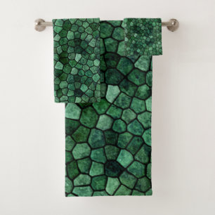 Jade Green Cobbled Patchwork Terrazo Muster Badhandtuch Set