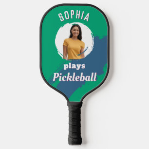 Jade Green Custom Foto & Name Modern Pickleball Schläger
