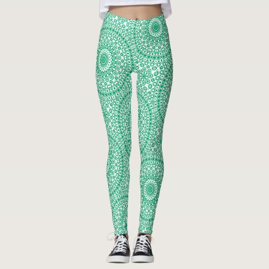 Jade Green Mandala Pattern Leggings (Vorderseite)