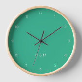 Jade Green Monogram | Moderne Minimslist-Initialen Uhr (Vorderseite)