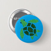 Jade Green Sea Turtle auf Marble Ocean Blue Button (Vorne & Hinten)