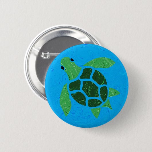 Jade Green Sea Turtle auf Marble Ocean Blue Button (Vorne & Hinten)