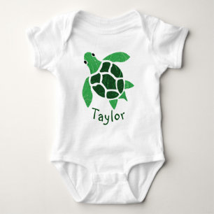 Jade Green Sea Turtle Mosaik mit Namen Baby Strampler