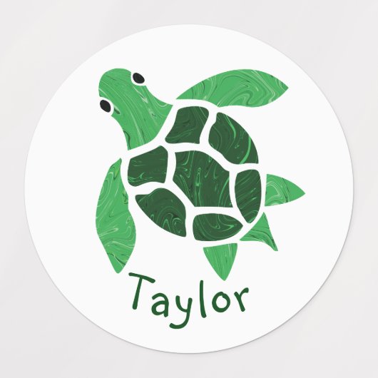 Jade Green Sea Turtle Mosaik mit Namen Etiketten (Design 1)