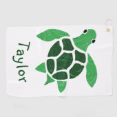 Jade Green Sea Turtle Mosaik mit Namen Golfhandtuch (Horizontal)