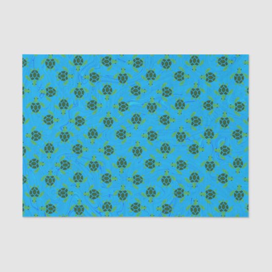 Jade Green Sea Turtle on Ocean Blue Background Seidenpapier (Vorderseite)