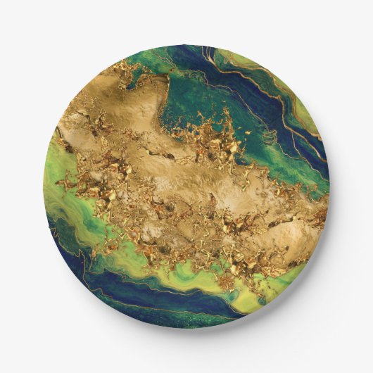 Jade Green und Bronze Gold Abstrakt Pappteller (Vorderseite)
