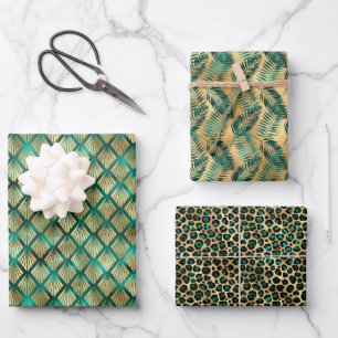Jade Green und Gold Foil Look Geschenkpapier Set
