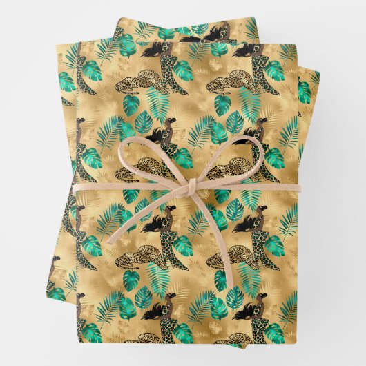 Jade Green und Gold Foil Look Leopard Print Geschenkpapier Set (Beispiel)