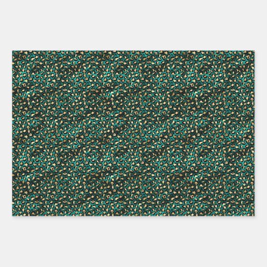 Jade Green und Gold Foil Look Leopard Print Geschenkpapier Set (Vorderseite 3)