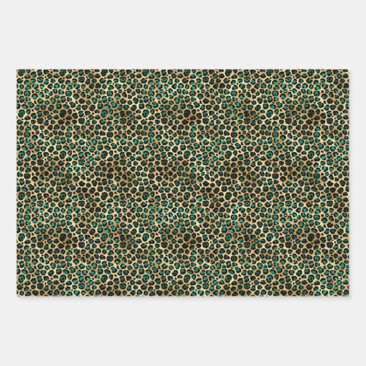 Jade Green und Gold Foil Look Leopard Print Geschenkpapier Set (Vorderseite 2)