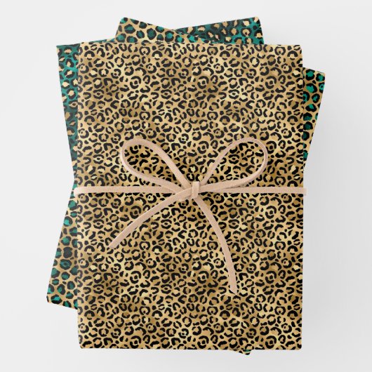 Jade Green und Gold Foil Look Leopard Print Geschenkpapier Set (Beispiel)