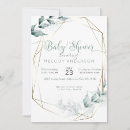 Jade Green Watercolor Botanical Baby Shower Einladung