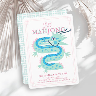 Jade-Grüner-Drache-Rosa-Chinoiserie-Mahjong-Party Einladung