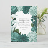 Jade Haze, Alpine Teal & Snow Mint Floral Wedding Einladung (Stehend Vorderseite)