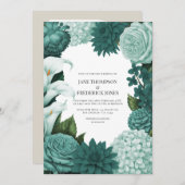 Jade Haze, Alpine Teal & Snow Mint Floral Wedding Einladung (Vorne/Hinten)