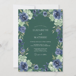 Jade Indigo Blütenhochzeit Einladung