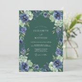 Jade Indigo Blütenhochzeit Einladung (Stehend Vorderseite)