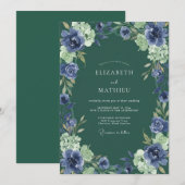 Jade Indigo Blütenhochzeit Einladung (Vorne/Hinten)
