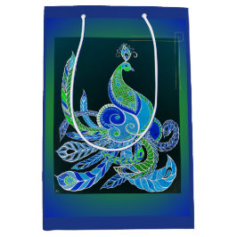 Jade Majesty Elegante Grün und Blau Pfau Mittlere Geschenktüte