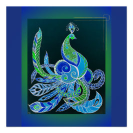 Jade Majesty Elegante Grün und Blau Pfau Poster